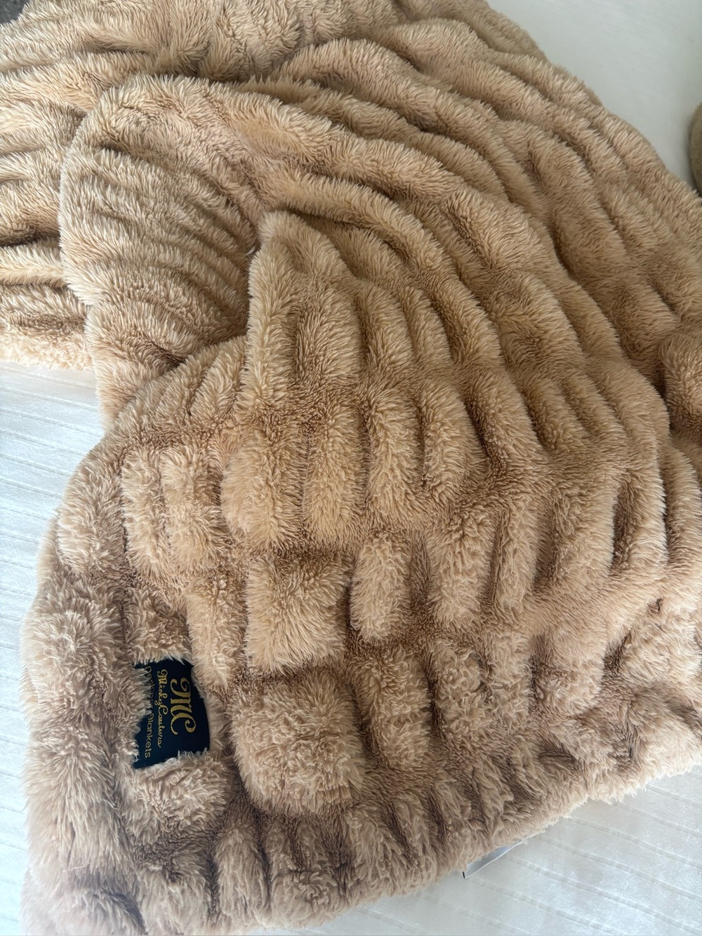 Minky Couture Hugs Milk Chocolate Plush Faux Fur Throw Blanket — Beige